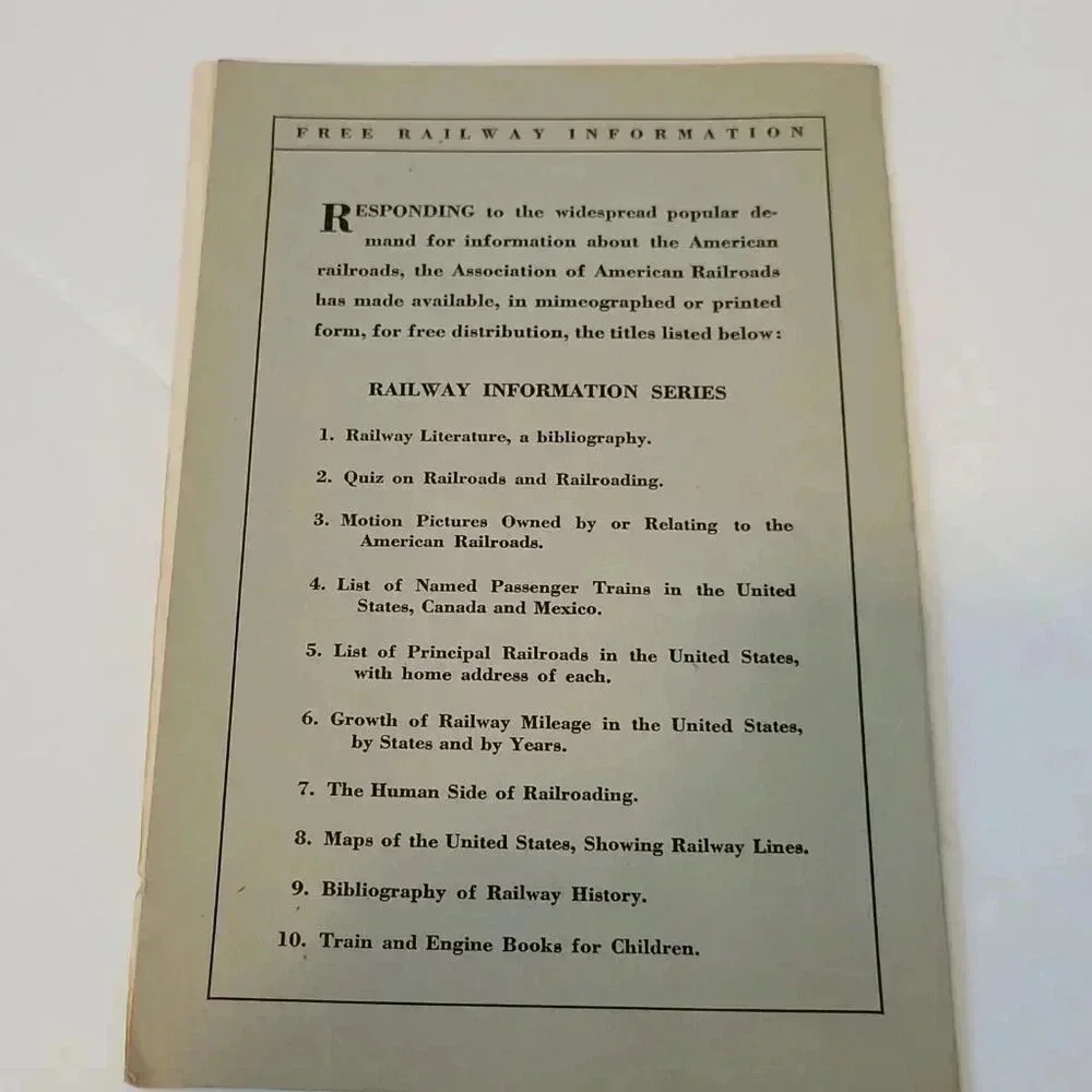 1944 List of Principal Railroads in the United States with Home Address Vintage